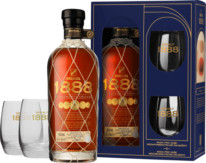 Brugal 1888 Ron Gran Reserva Doblemente Anejado + 2 glasses