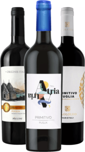 Set červených vín z oblasti Puglia