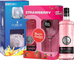 Bundle Puerto de Indias Strawberry + Cubical Premium + glasses