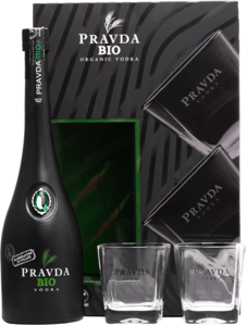 Pravda Bio Organic Vodka + 2 glasses
