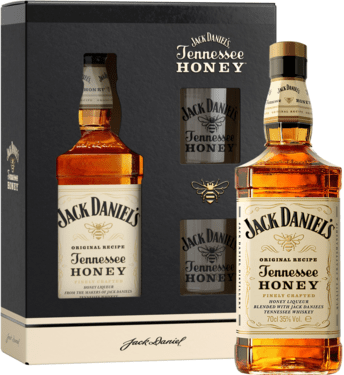 Jack Daniel's Honey 0,7 l 35 % + 2 glasses, gift box of honey liqueur.