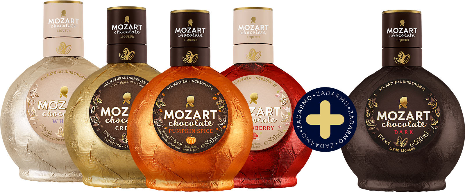 Set Mozart Chocolate Cream + White + Strawberry + Pumpkin + Dark zdarma (set 1 x 0.5 l, 1 x 0.5 l, 1 x 0.5 l, 1 x 0.5 l, 1 x 0.5 l)