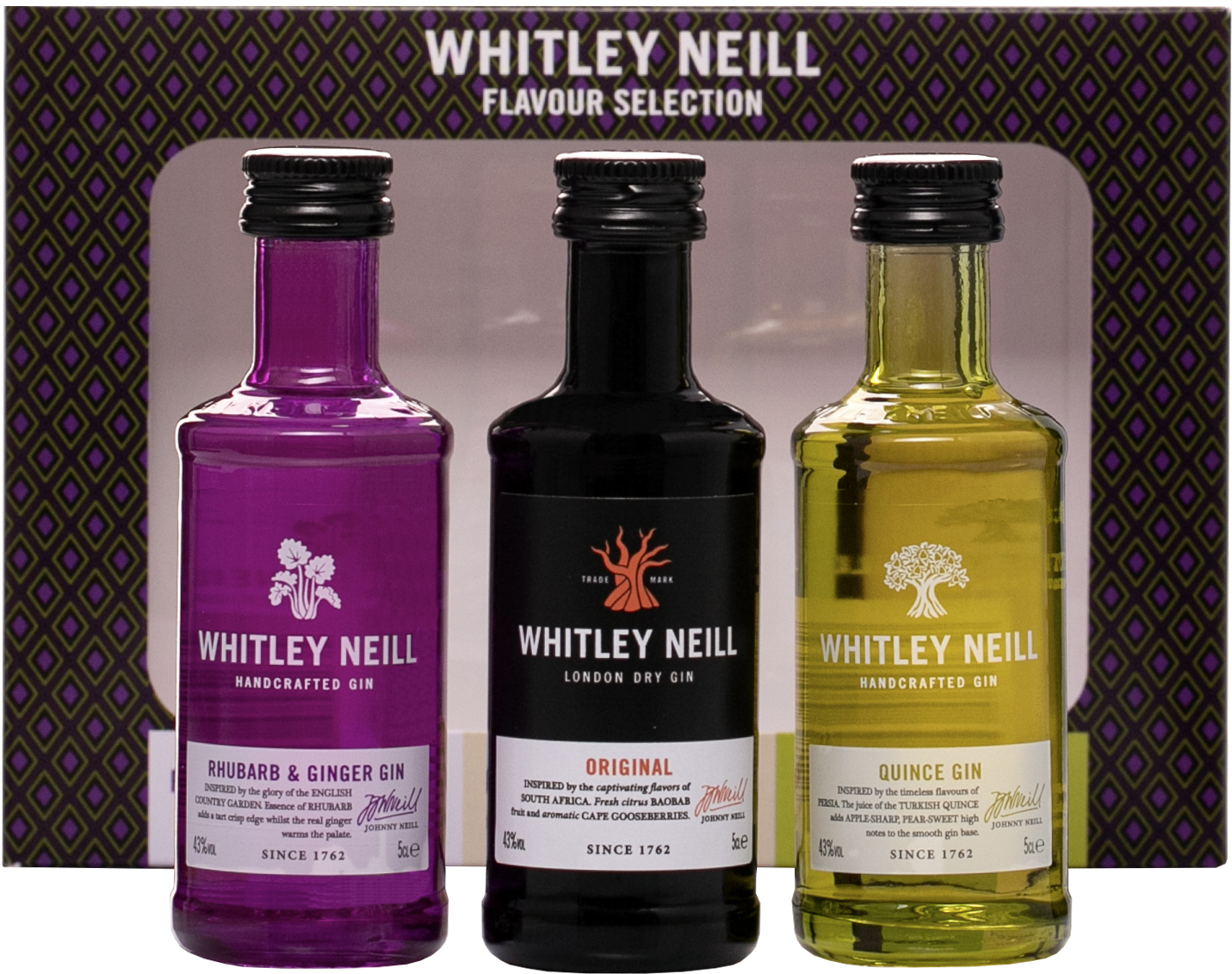 Whitley Neill Set 3 x 0,05l Rhubarb + Original + Quince 43% 0,15l (darčekové balenie kazeta)