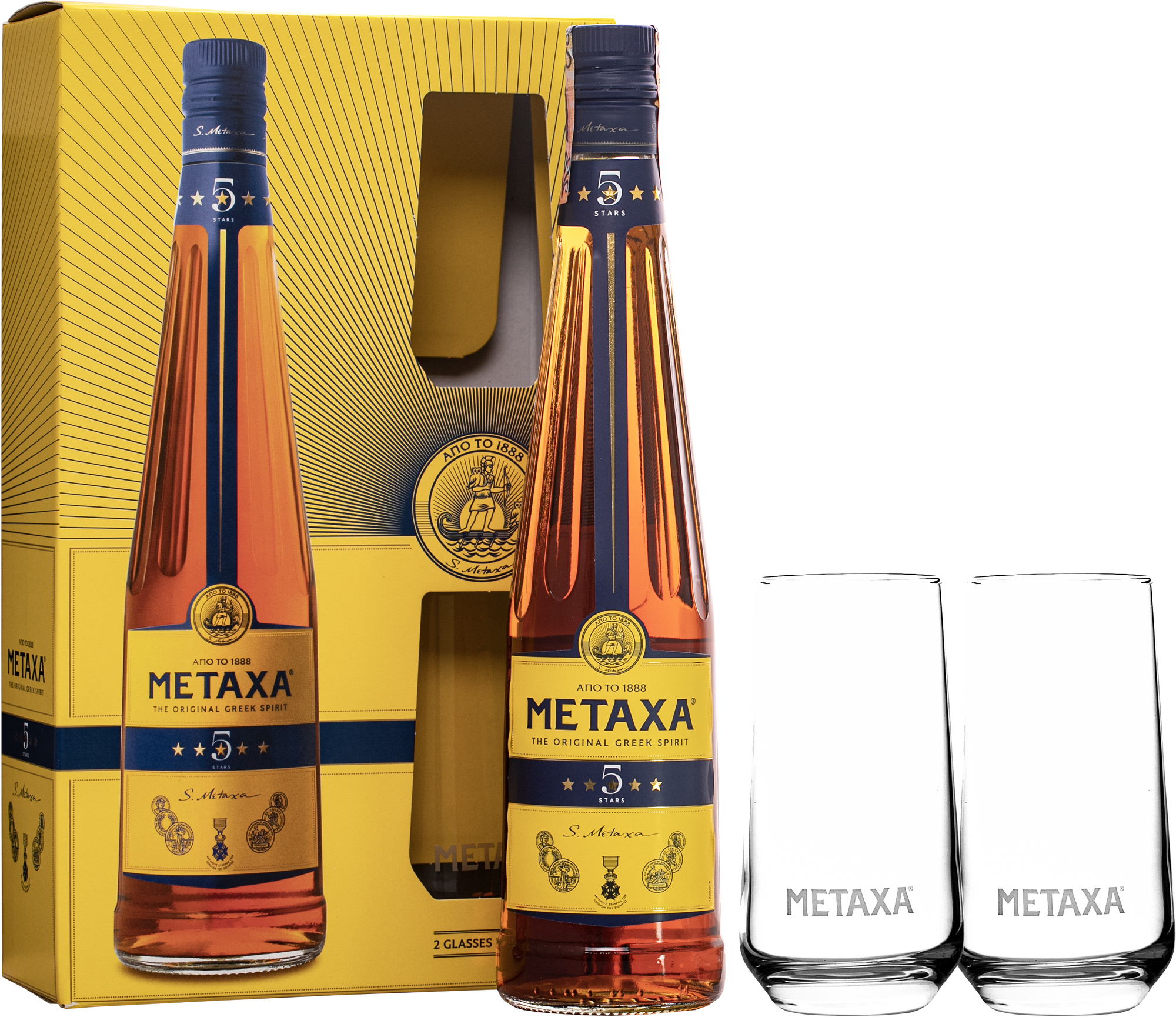 Metaxa 5* + 2 skla 38% 0,7l (dárkové balení 2 sklenice)