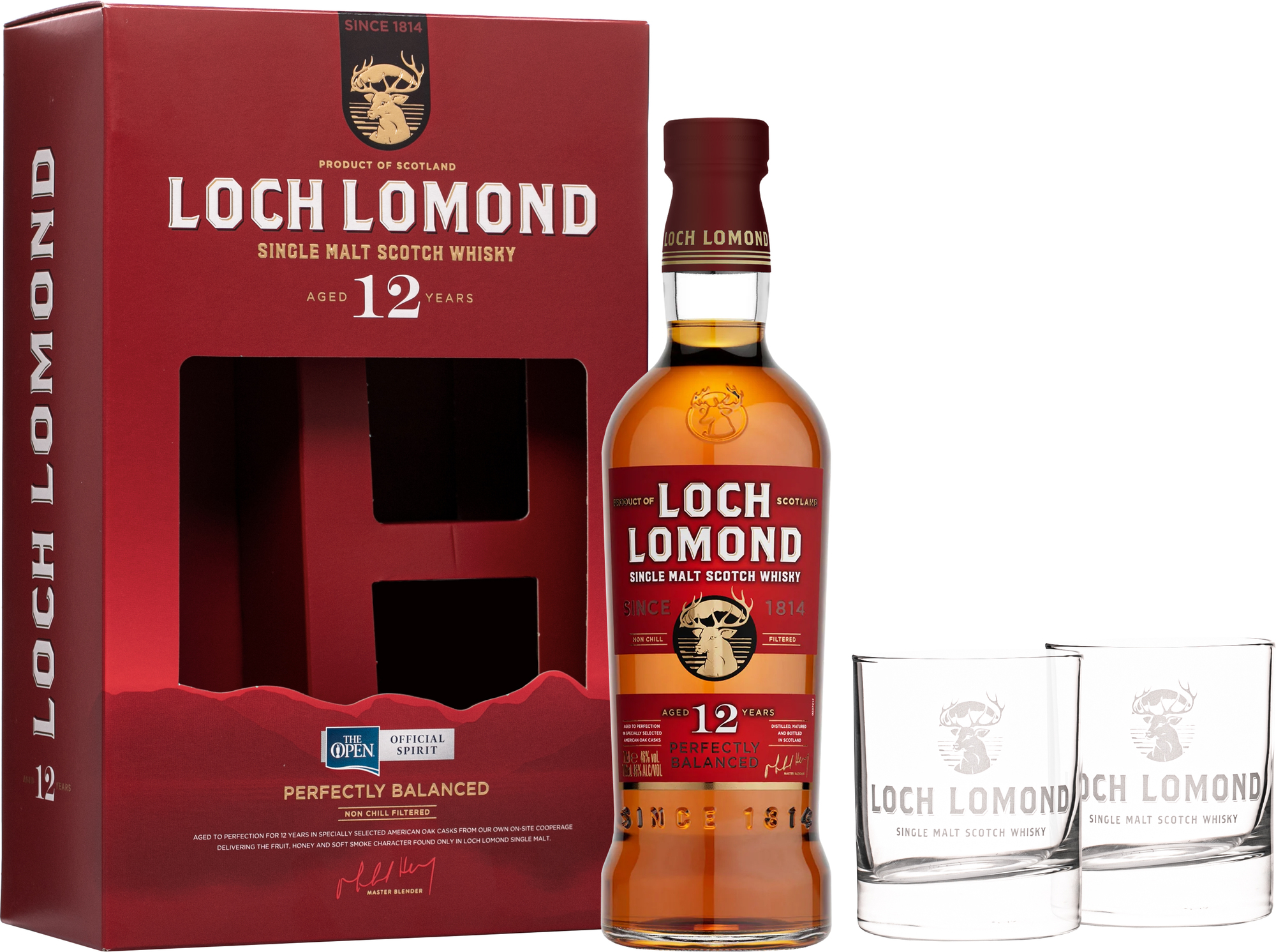 Loch Lomond 12 letá + 2 sklenice 46% 0,7l (darčekové balenie 2 poháre)