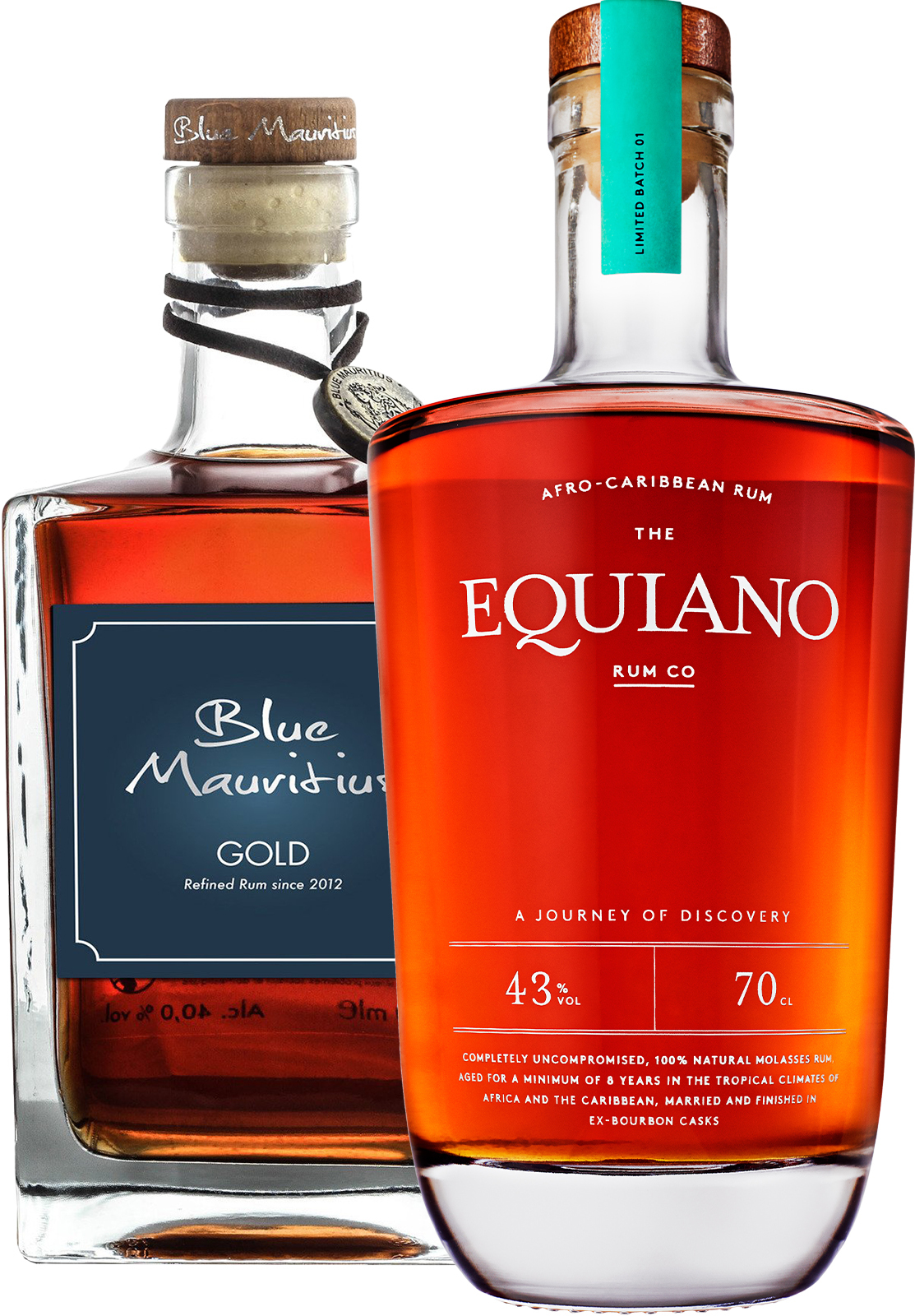 Set Blue Mauritius Gold + Equiano Rum (set 1 x 0.7 l, 1 x 0.7 l)