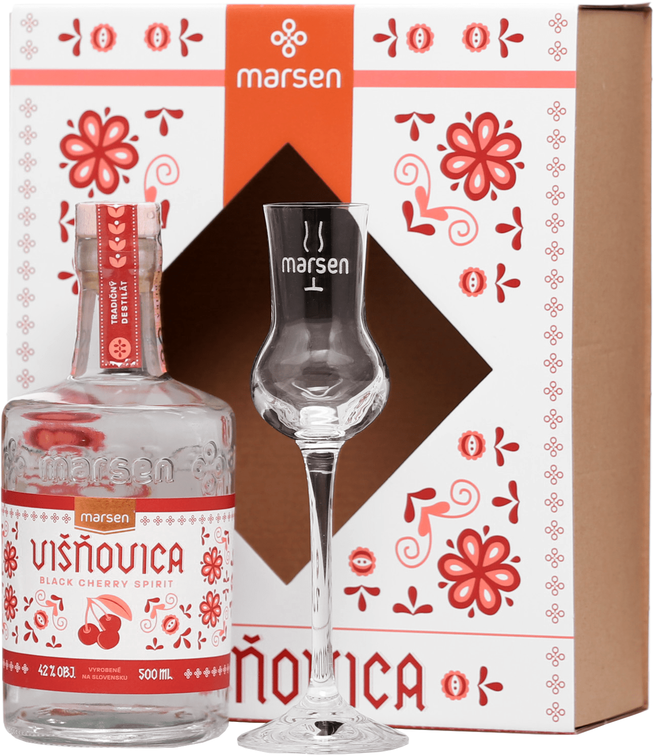 Marsen Višňovice + sklenička 42% 0,5l (darčekové balenie)