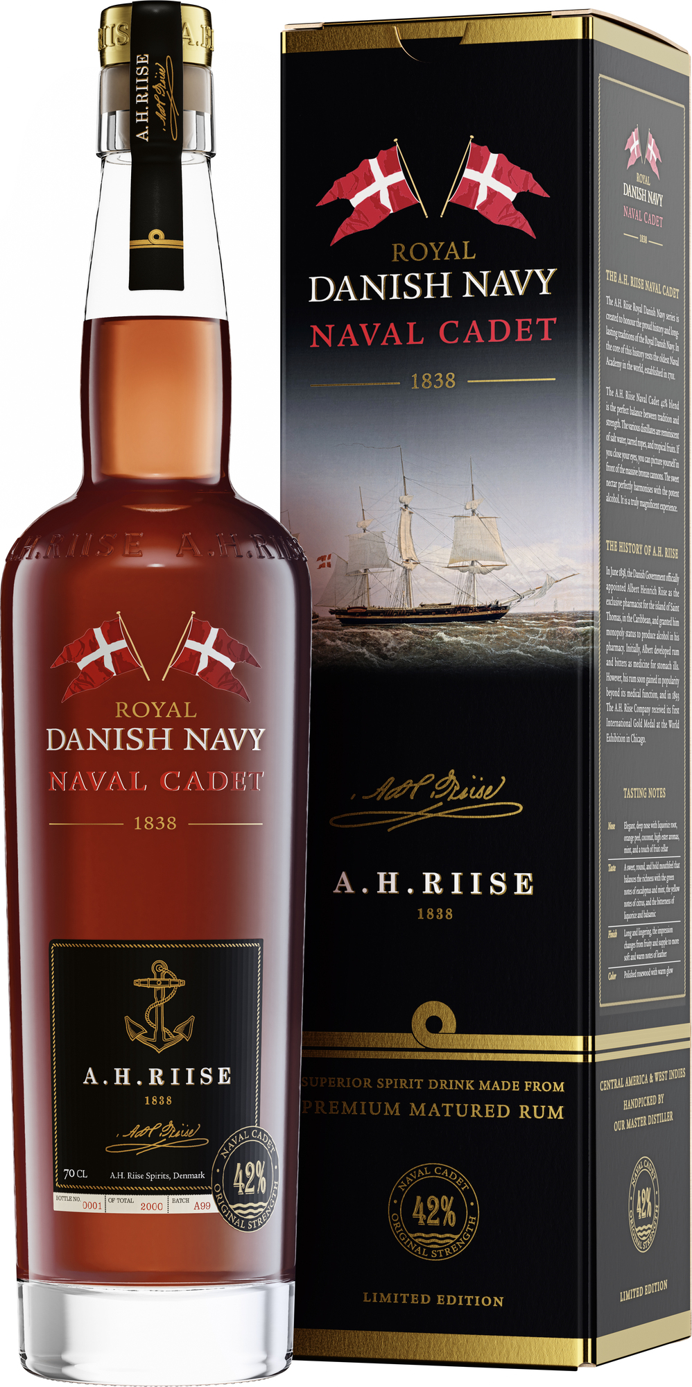 A. H. Riise Royal Danish Navy Naval Cadet 42% 0,7 l (holá láhev)