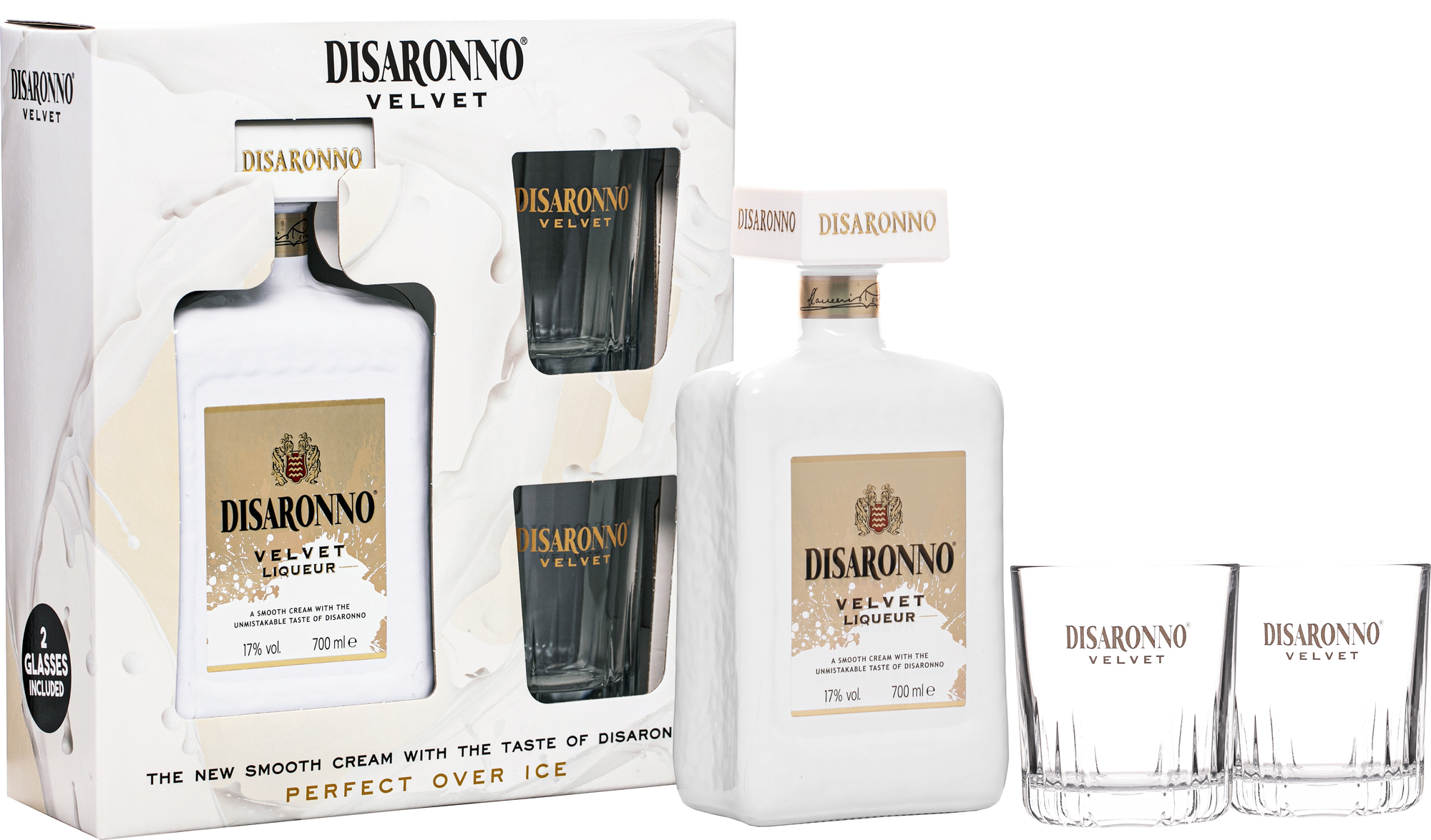 Disaronno Velvet + 2 sklenice 17% 0,7l (darčekové balenie 2 poháre)