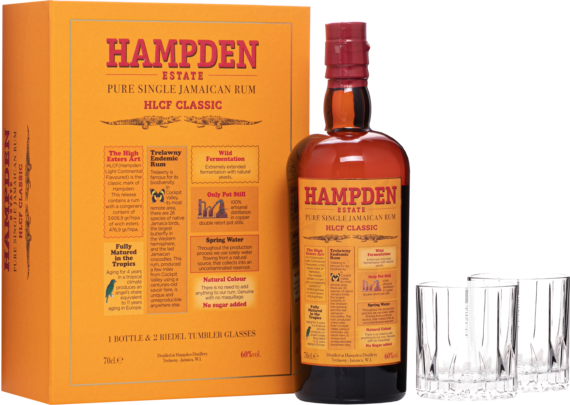 Hampden Estate HLCF Classic + 2 poháre 60% 0,7l (darčekové balenie 2 poháre)