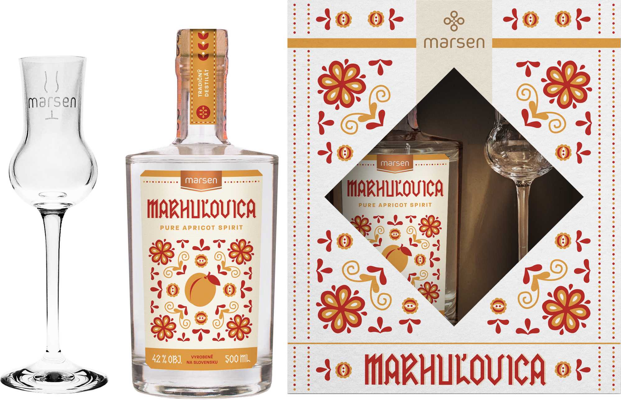 Marsen Marhuľovica + sklenice 42% 0,5l (darčekové balenie 1 pohár)