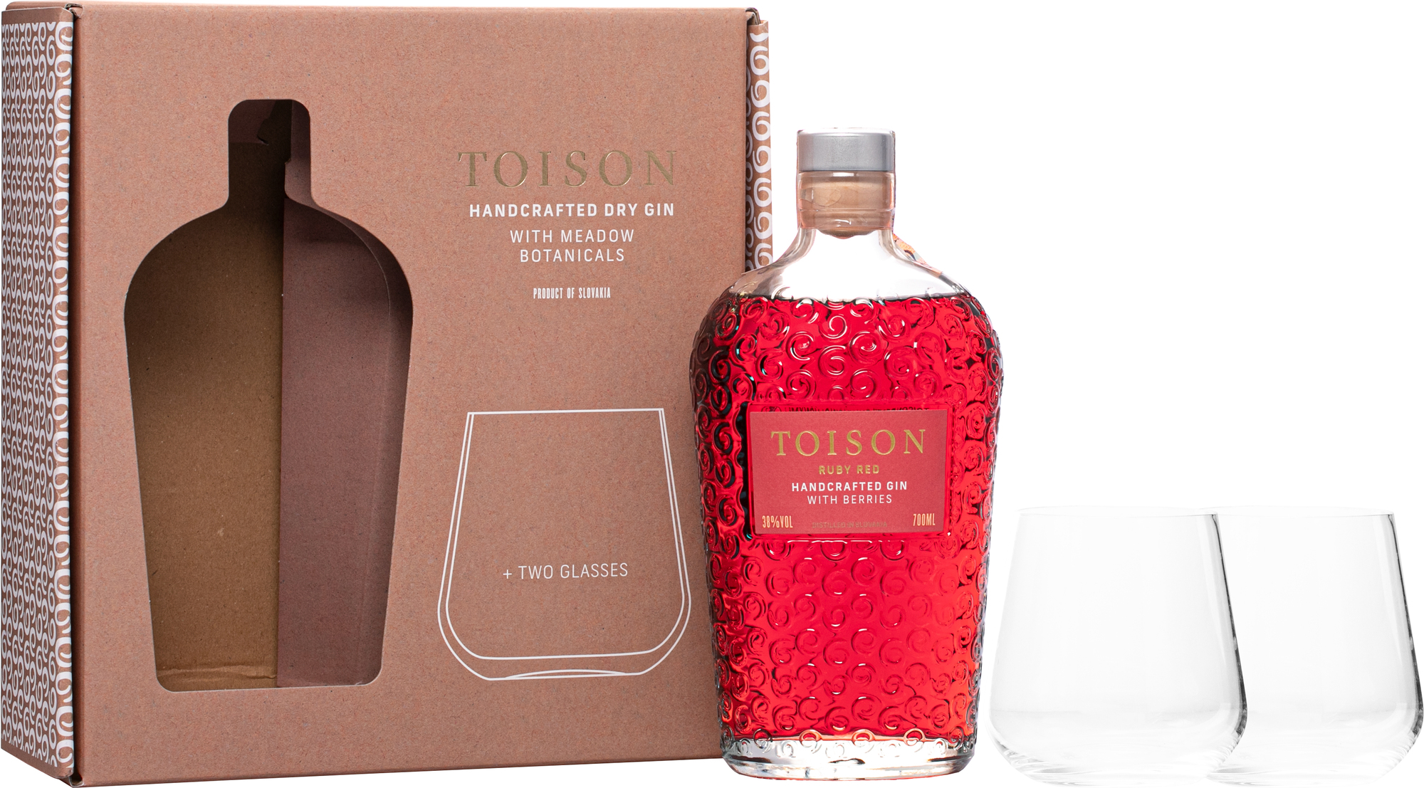 Toison Ruby Red + 2 sklenice 38% 0,7l (darčekové balenie 2 poháre)