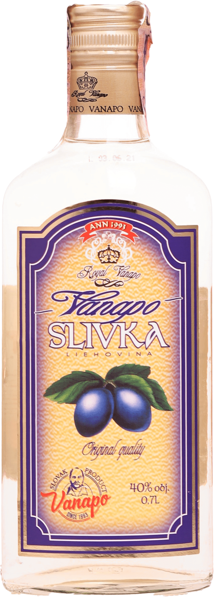 Vanapo Slivka Royal 40% 0,7l (čistá fľaša)