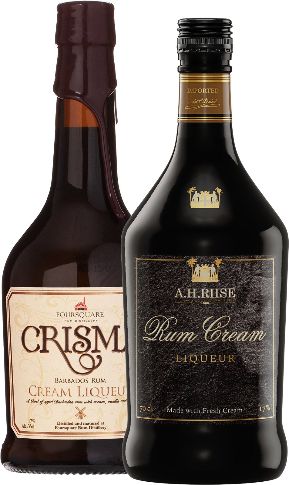Set A.H. Riise Liqueur Rum Cream + Foursquare Crisma Barbados Rum Cream Liqueur (set 1 x 0.7 l, 1 x 0.7 l)