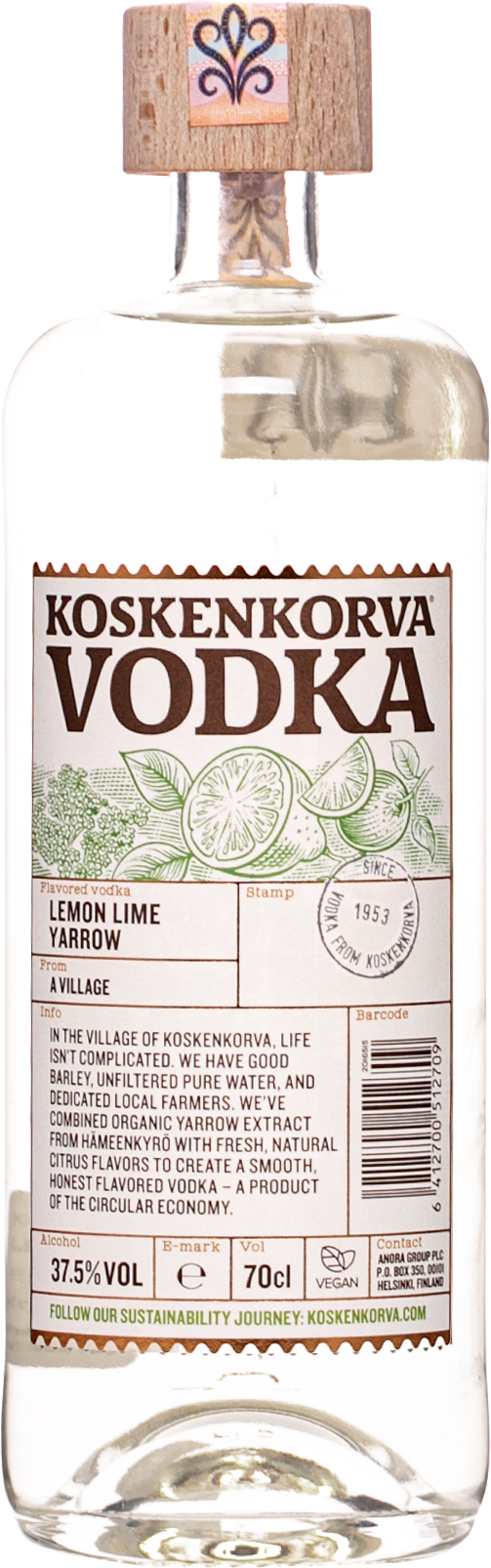 Koskenkorva Lemon Lime Yarrow 37,5% 0,7l (čistá fľaša)