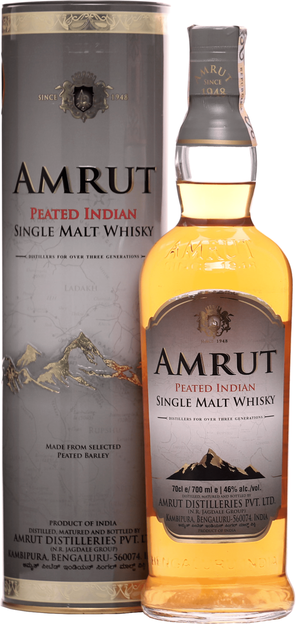 Amrut Peated Single Malt 46% 0,7l (darčekové balenie kazeta)