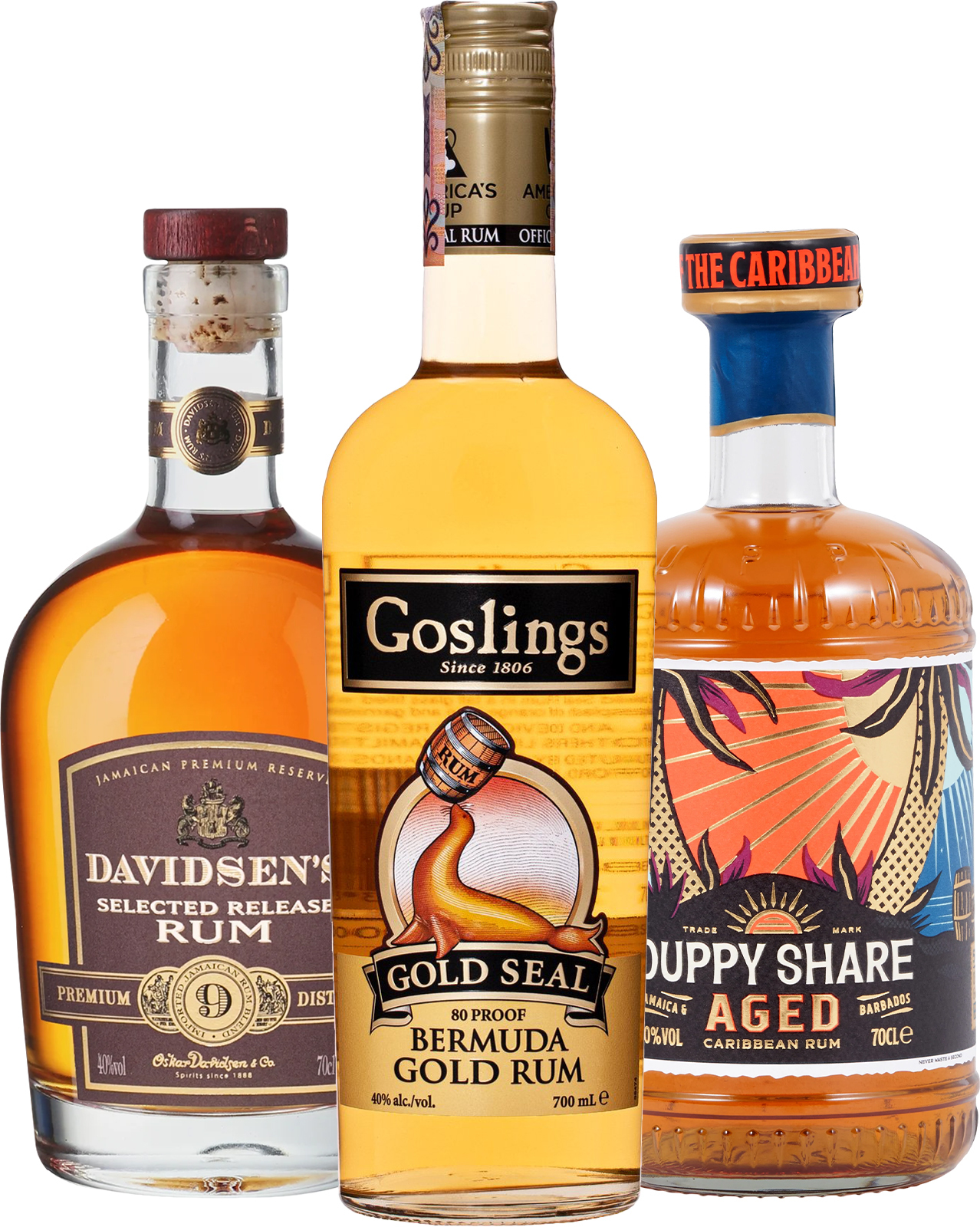Set Duppy Share Spiced + Davidsen's Selected Release + Goslings Gold Rum (set 1 x 0.7 l, 1 x 0.7 l, 1 x 0.7 l)