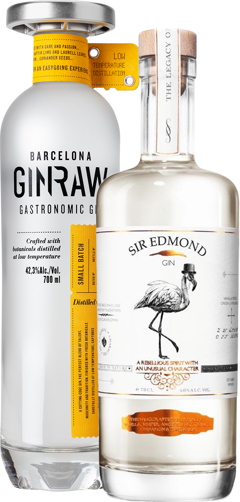 Set GinRaw Gastronomic Gin + Sir Edmond Gin (set 1 x 0.7 l, 1 x 0.7 l)