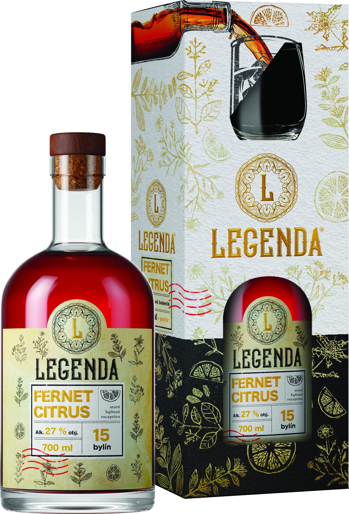 Legenda Fernet Citrus + 1 Pohár 27% 0,7L