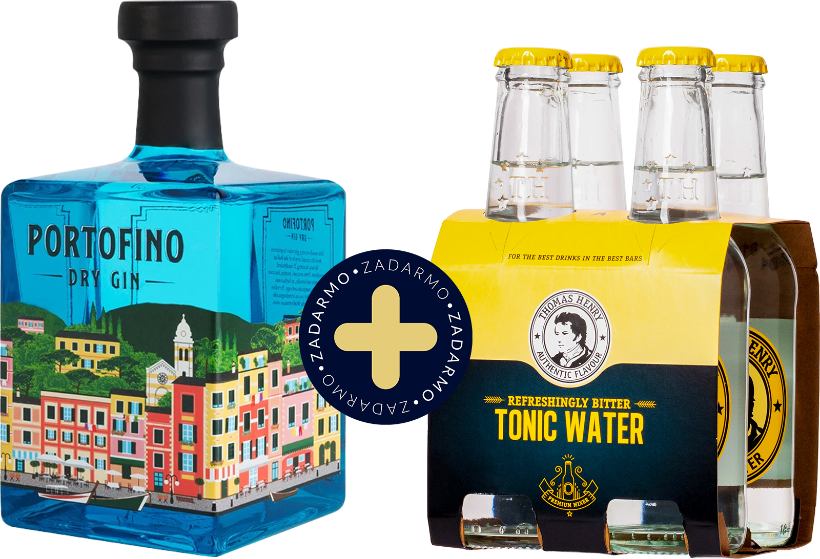 Set Portofino Dry Gin + 4Pack Thomas Henry Tonic Water Zadarmo (set 1 x 0.5 l, 1 x 0.8 l)