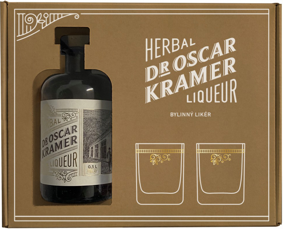 Dr. Kramer bylinný likér + 2 sklenice 36% 0,5l (darčekové balenie 2 poháre)