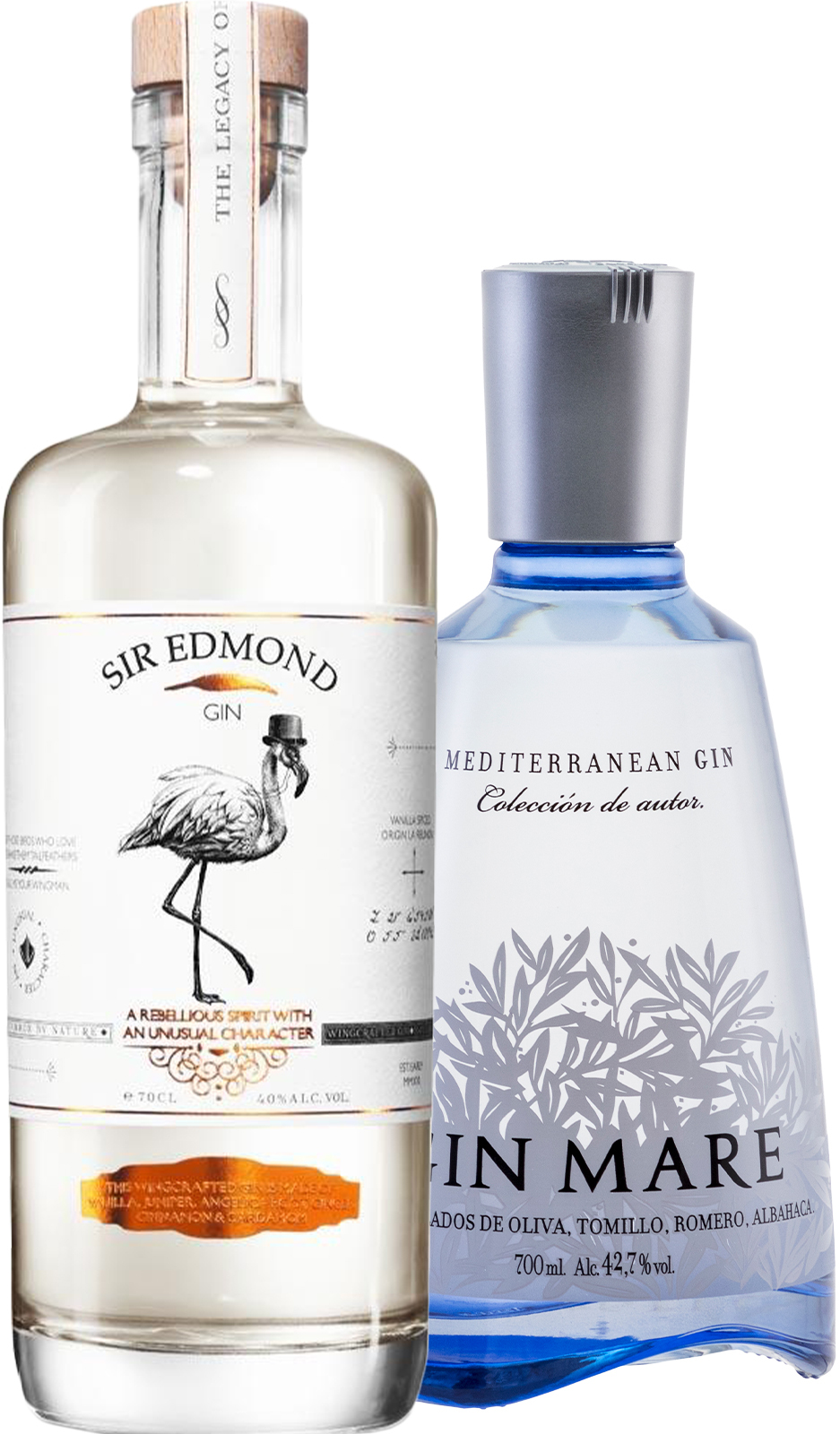 Set Gin Mare + Sir Edmond Gin - Bourbon vanilla infused (set 1 x 0.7 l, 1 x 0.7 l)