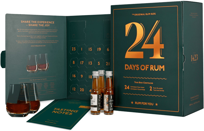 24 Days of Rum Rumový kalendár 2022 24 x 0,02l + 2 poháre 43,7% 0,48l (darčekové balenie 2 poháre)