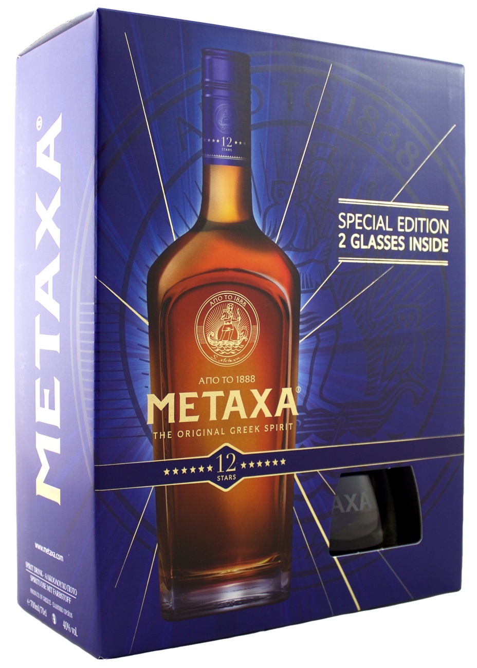 Brandy Metaxa 12* 40% 0,7 l (dárkové balení 2 skleničky)