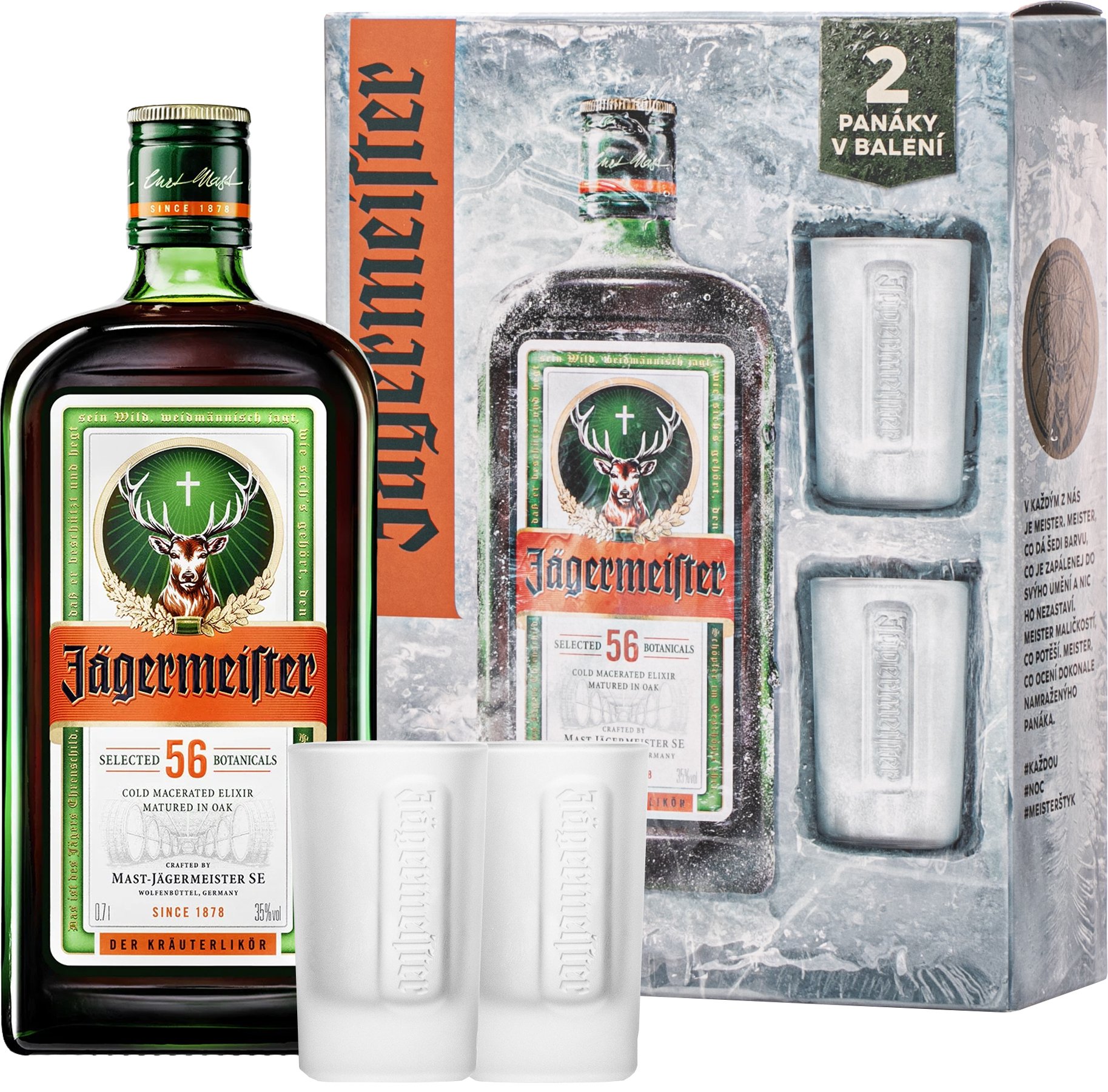 Jägermeister + 2 poháre 35% 0,7l (darčekové balenie 2 poháre)