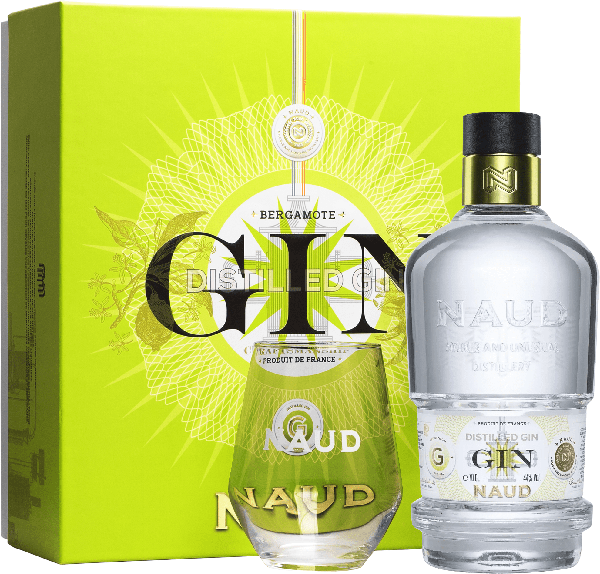 Naud Gin + 1 sklenice 44% 0,7l (darčekové balenie 1 pohár)