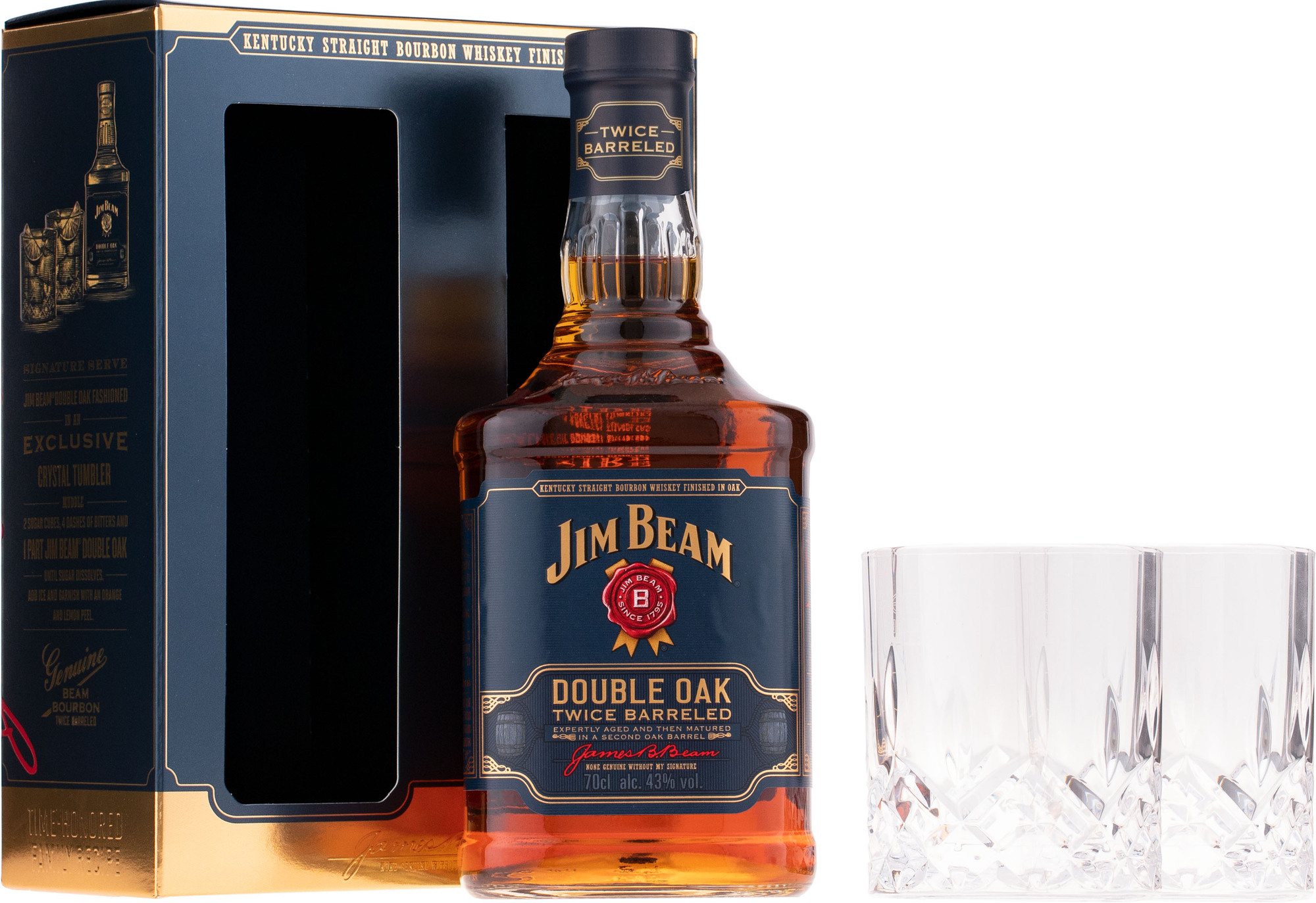 Jim Beam Double Oak Twice Barreled + 2 glasses - Bourbon Whiskey | Bondston