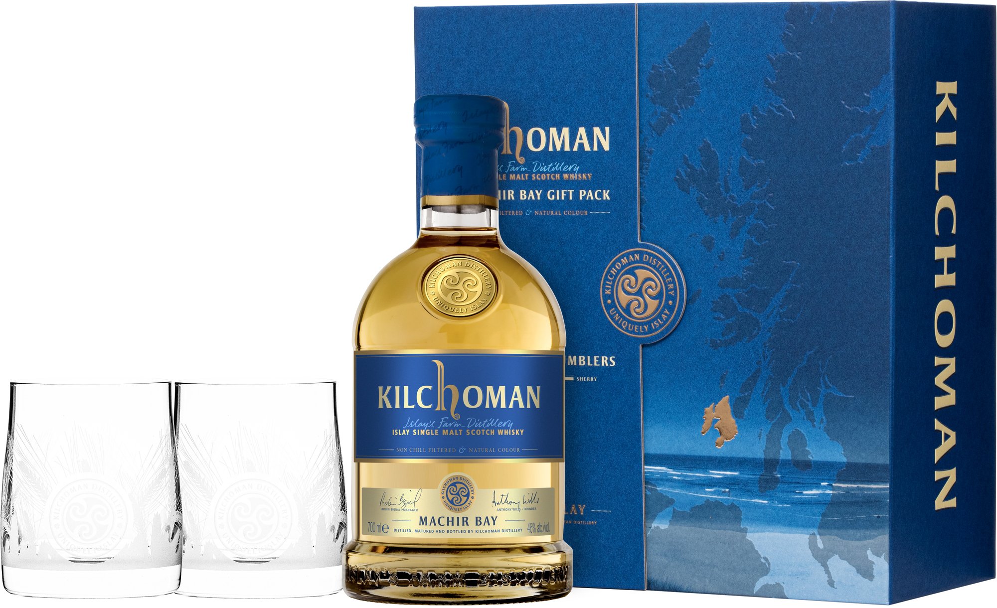 Kilchoman Machir Bay + 2 sklenice 46% 0,7l (darčekové balenie 2 poháre)
