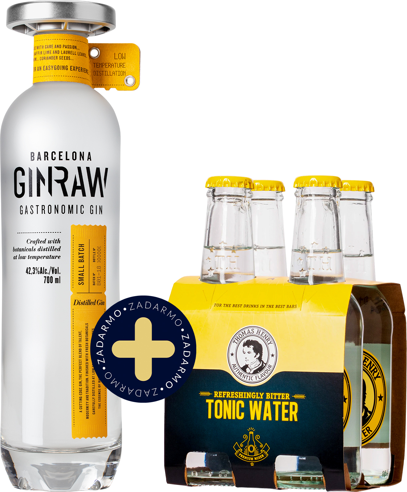 Set GinRaw Gastronomic Gin + 4pack Thomas Henry Tonic Water Zdarma (set 1 x 0.7 l, 1 x 0.8 l)