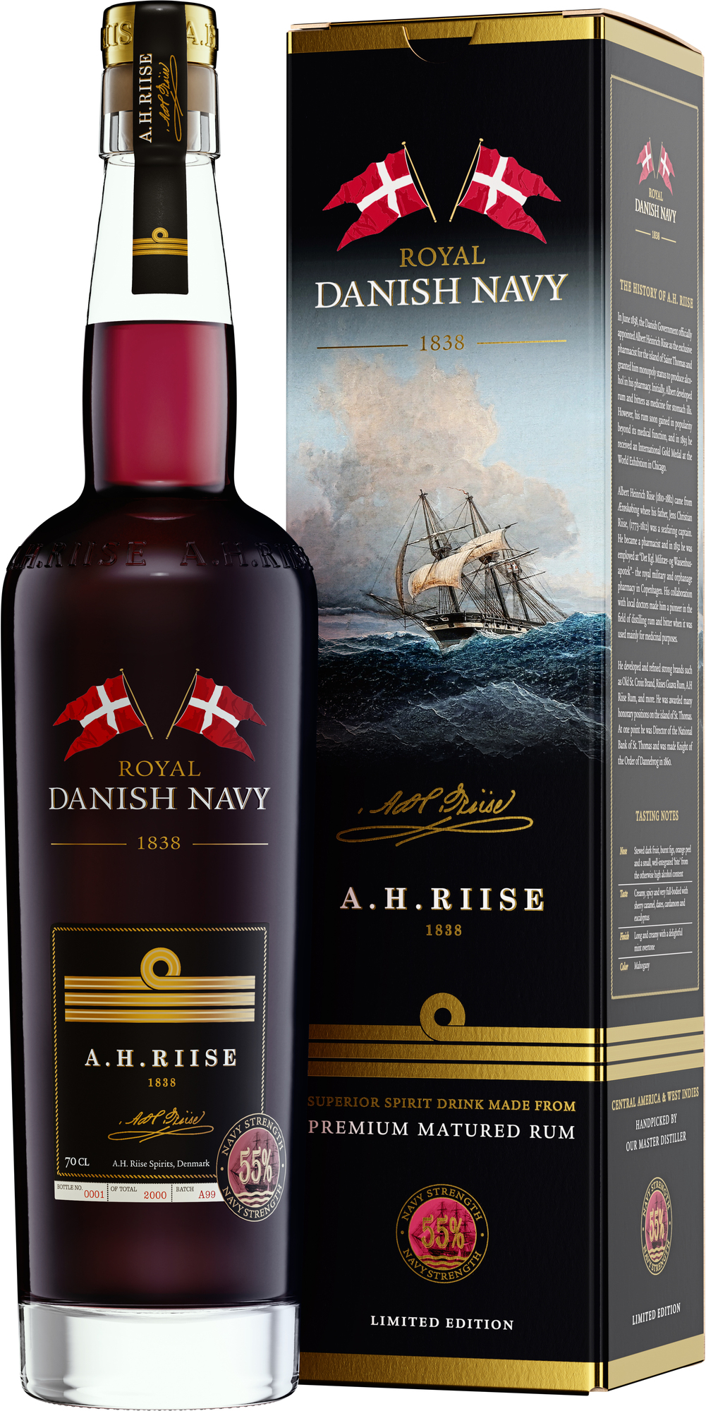 A.H. Riise Royal Danish Navy Strength 55% 0,7l (darčekové balenie kazeta)