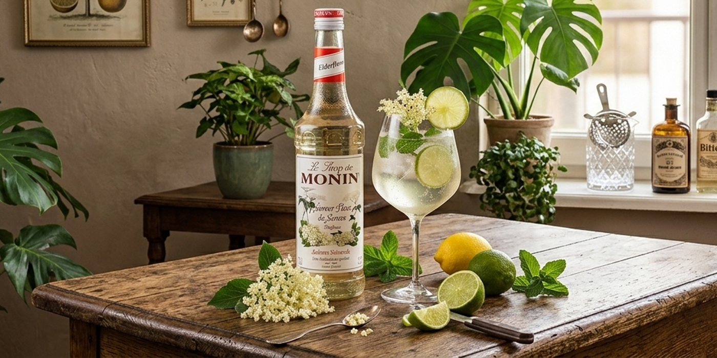 Monin Bezový sirup a drink Hugo