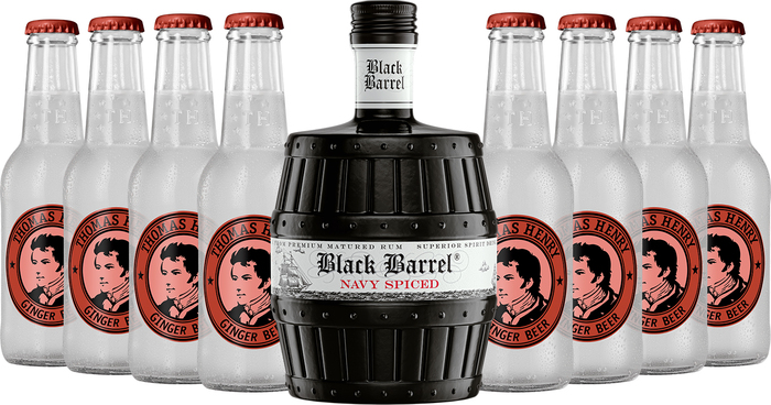 Set A.H. Riise Black Barrel + 8x Thomas Henry Spicy Ginger Beer