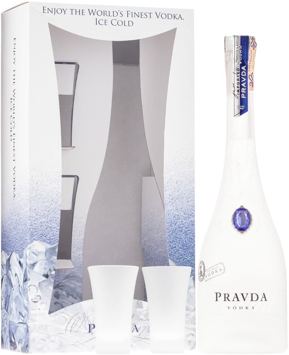 Pravda Vodka with 2 glasses