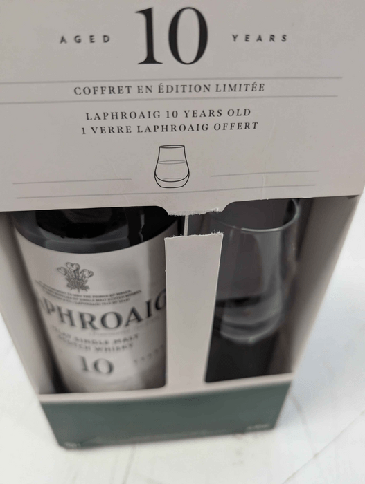Laphroaig 10 Year old + 1 glass - damaged box