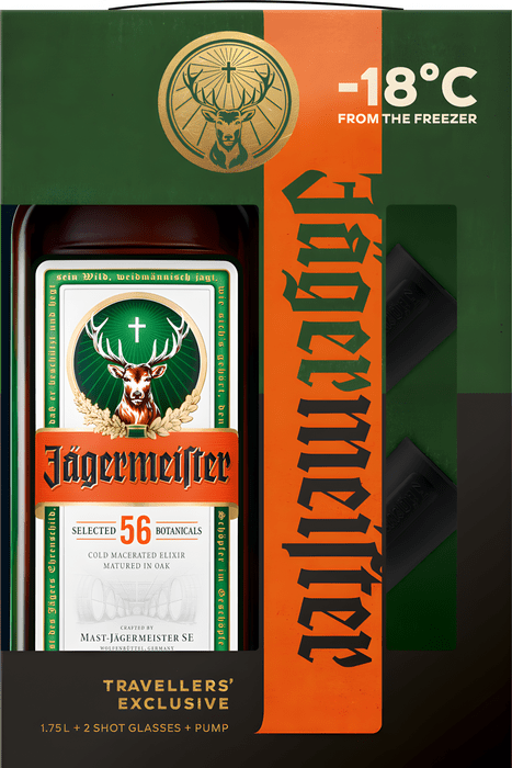 Jägermeister 1,75l + 2 skleničky + pumpa