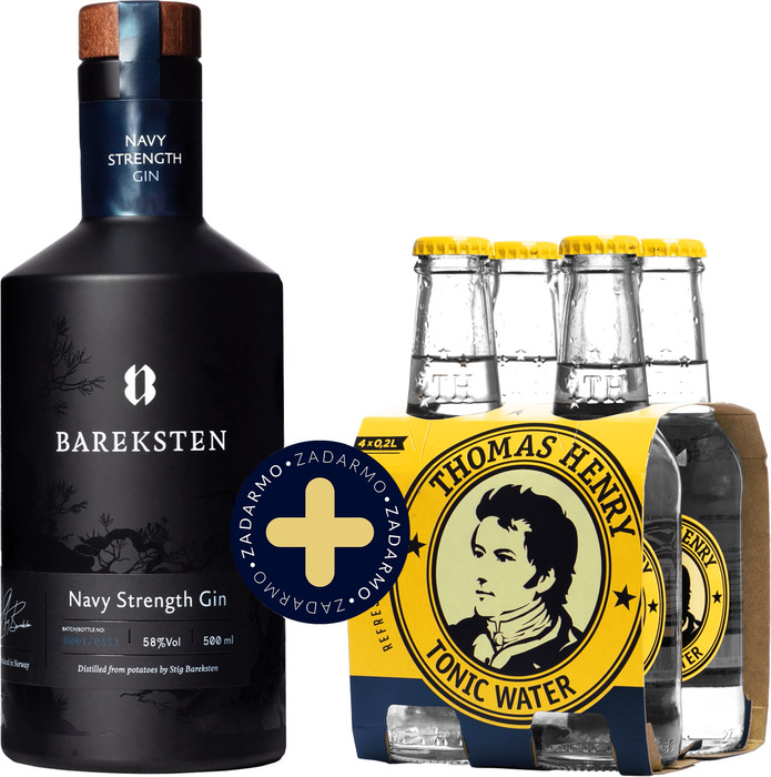 Set Bareksten Navy Strength Gin + 4 pack Thomas Henry Tonic Water zadarmo