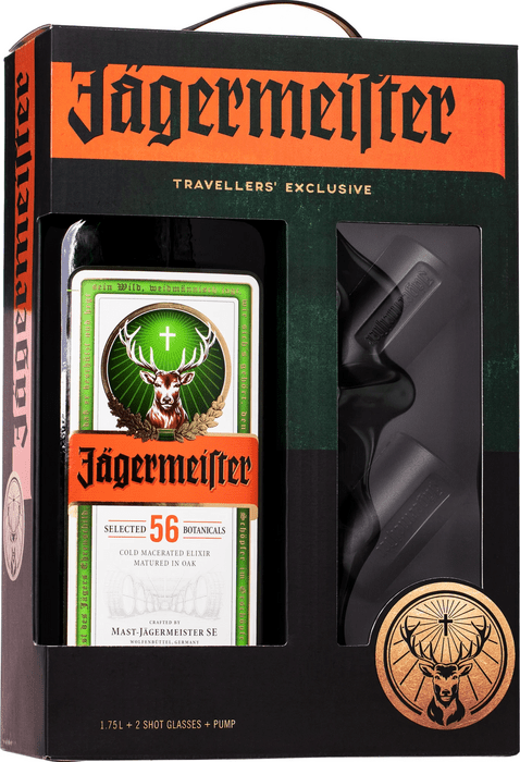 Jagermeister 1,75l + poháre + pumpa - poškodený obal