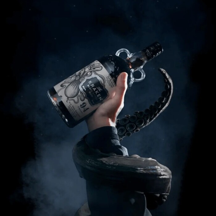 Kraken Black Spiced Rum with a glass