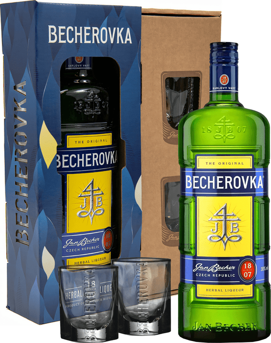 Becherovka + 2 glasses - damaged box