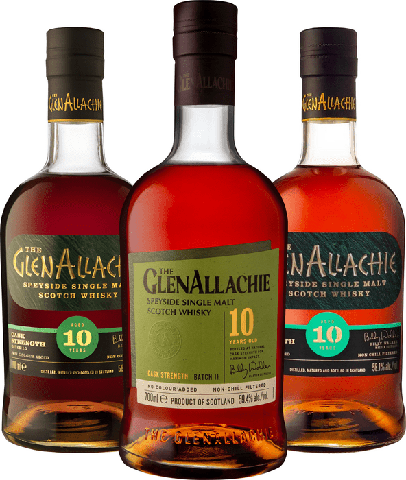 Set The GlenAllachie 10 ročná Cask Strength Batch 9 + Batch 10 + Batch 11