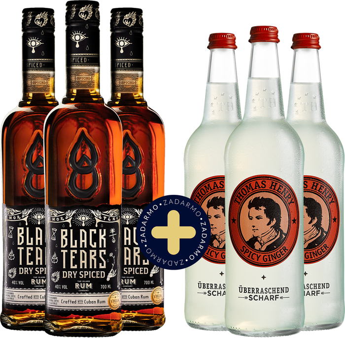 Set 3x Black Tears Dry Spiced Rum + 3x Thomas Henry Ginger Beer 0,75l zadarmo