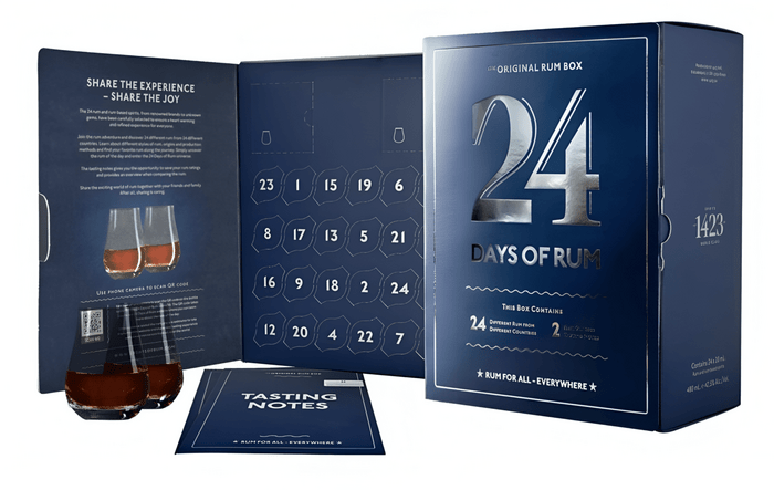 24 Days of Rum - Rumový kalendář 2023 24x0,02l + 2 sklenice - poškozený obal