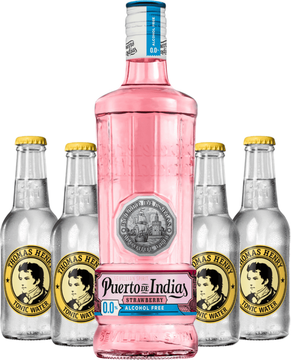 Bundle Puerto de Indias Strawberry Gin Alcohol-Free + 4x Thomas Henry Tonic water