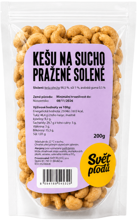 Svět plodů Kešu Pražené Solené 200 g