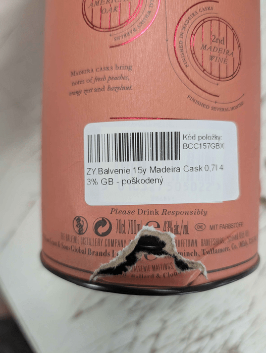 The Balvenie 15 ročná Madeira Cask - poškodený obal