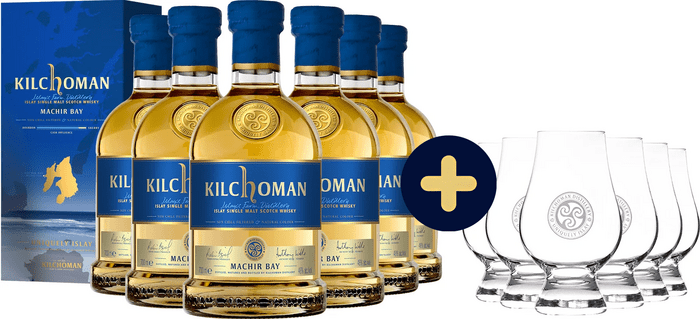 Set 6x Kilchoman Machir Bay + 6 pohárov glencairn